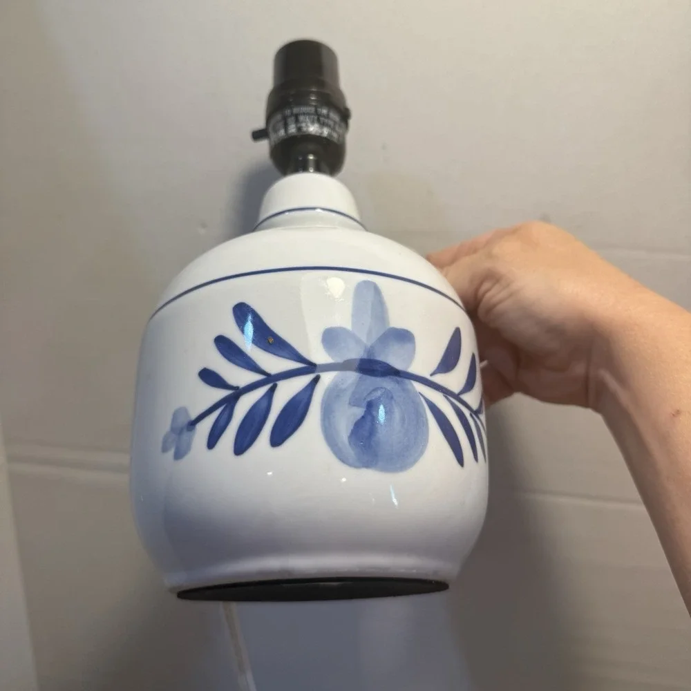 Vintage Blue and White Simple Jug Lamp } Floral Blue Table Lamp
